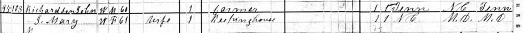 John Richardson and Mary Dutton on the 1880 census, Walker County, Alabama.